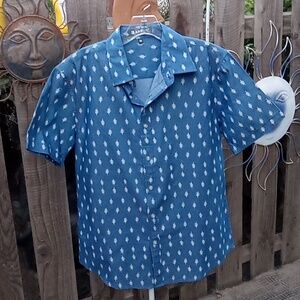 Men's blue and white button down shirt size 38.Allegra K Good condition.